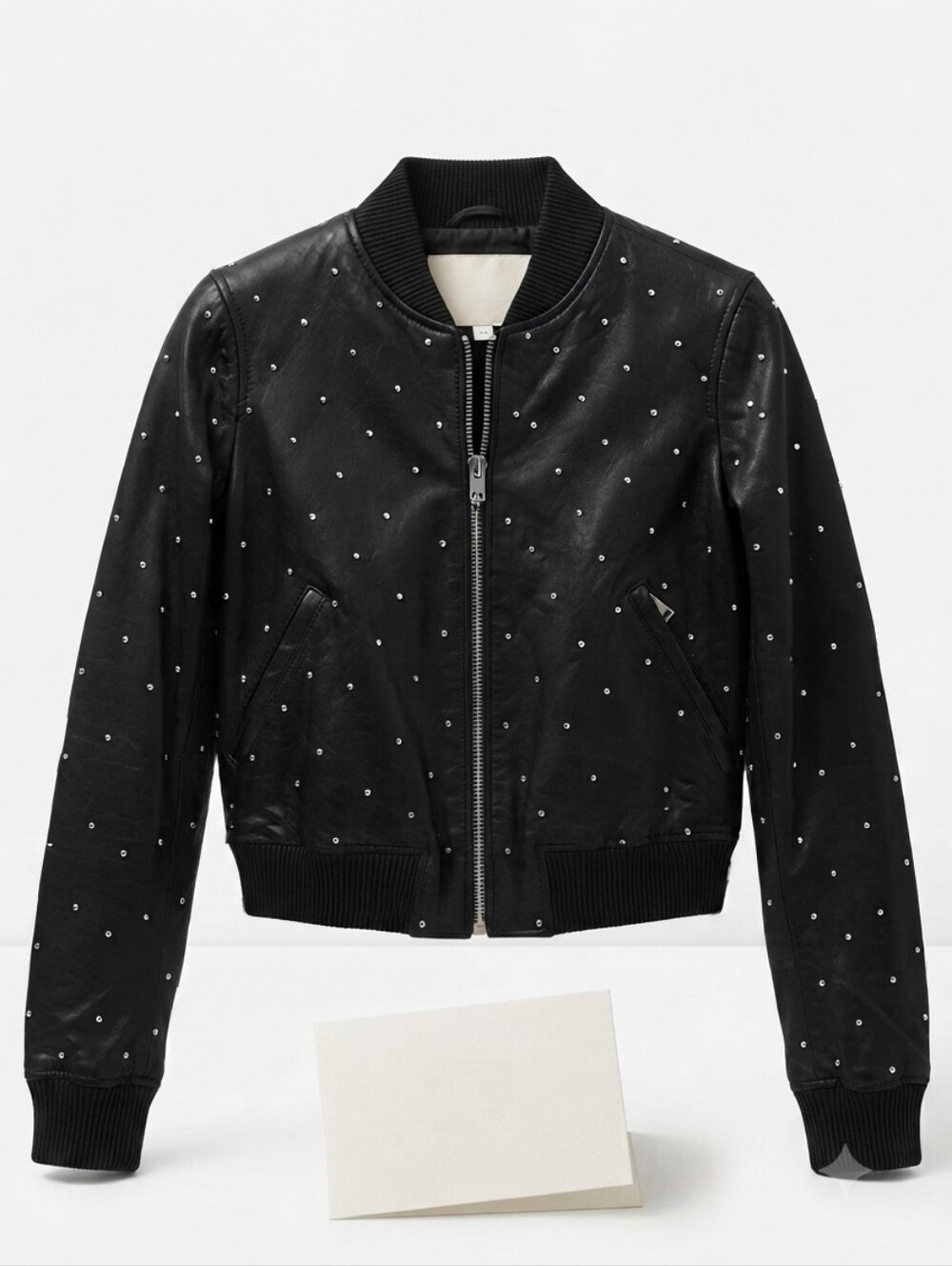 Walter Baker Zena Black Leather Studded Bomber Jacket Silver Extra Small NWT - Picture 5 of 17